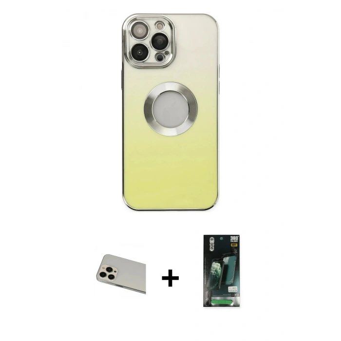 MARSİLYAN™- iPhone 13 Pro Max Kılıf Kutup Yansıma Özel Seri - Şeffaf 360 Full Body Arka Koruyucu + Rose Gold Rainbow Kamera Lens Koruma Cam