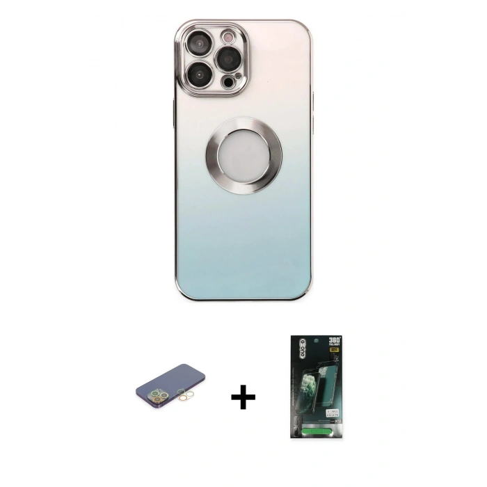 MARSİLYAN™- iPhone 13 Pro Max Kılıf Kutup Yansıma Özel Seri - Şeffaf 360 Full Body Arka Koruyucu + Renkli Kamera Lens Koruma Cam - SI