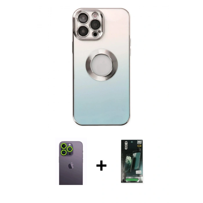 MARSİLYAN™- iPhone 13 Pro Max Kılıf Kutup Yansıma Özel Seri - Şeffaf 360 Full Body Arka Koruyucu + Neon Fosforlu Kamera Lens - YL