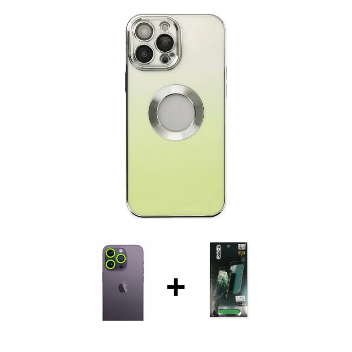 MARSİLYAN™- iPhone 13 Pro Max Kılıf Kutup Yansıma Özel Seri - Şeffaf 360 Full Body Arka Koruyucu + Neon Fosforlu Kamera Lens - YL