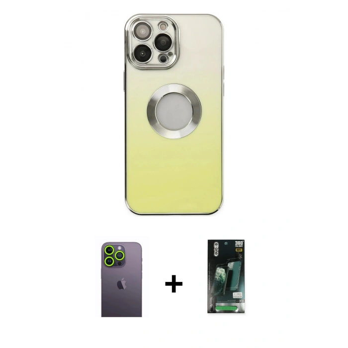 MARSİLYAN™- iPhone 13 Pro Max Kılıf Kutup Yansıma Özel Seri - Şeffaf 360 Full Body Arka Koruyucu + Neon Fosforlu Kamera Lens - YL