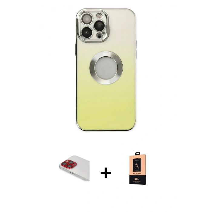 MARSİLYAN™- iPhone 13 Pro Max Kılıf Kutup Yansıma Özel Seri - Şeffaf Maxco Cam Ekran Koruyucu + Kırmızı Pers Alüminyum Kamera Lens