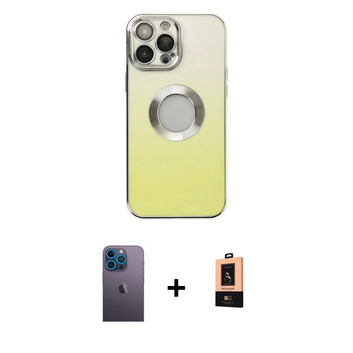 MARSİLYAN™- iPhone 13 Pro Max Kılıf Kutup Yansıma Özel Seri - Şeffaf Maxco Cam Ekran Koruyucu + Neon Fosforlu Kamera Lens - MI