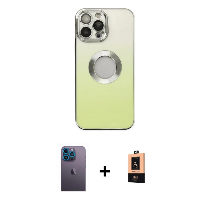 MARSİLYAN™- iPhone 13 Pro Max Kılıf Kutup Yansıma Özel Seri - Şeffaf Maxco Cam Ekran Koruyucu + Neon Fosforlu Kamera Lens - MI