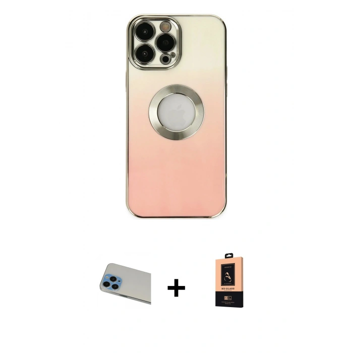 MARSİLYAN™- iPhone 13 Pro Max Kılıf Kutup Yansıma Özel Seri - Şeffaf Maxco Cam Ekran Koruyucu + Mavi Rainbow Kamera Lens Koruma Cam