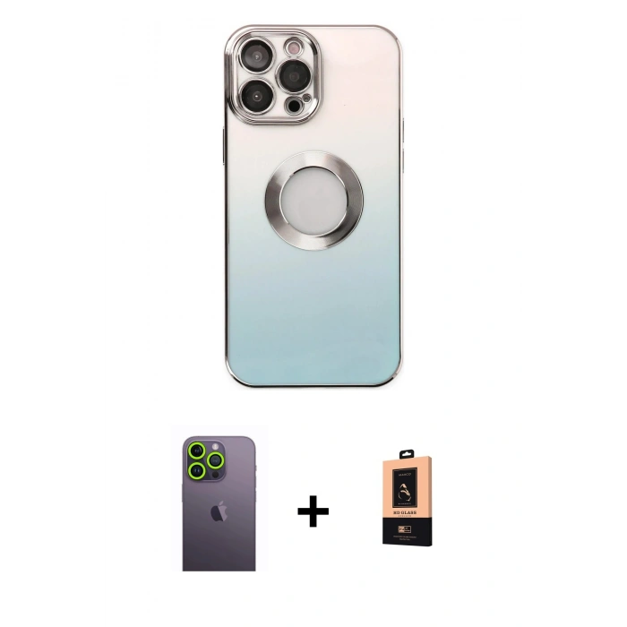 MARSİLYAN™- iPhone 13 Pro Max Kılıf Kutup Yansıma Özel Seri - Şeffaf Maxco Cam Ekran Koruyucu + Neon Fosforlu Kamera Lens - YL