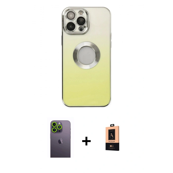 MARSİLYAN™- iPhone 13 Pro Max Kılıf Kutup Yansıma Özel Seri - Şeffaf Maxco Cam Ekran Koruyucu + Neon Fosforlu Kamera Lens - YL