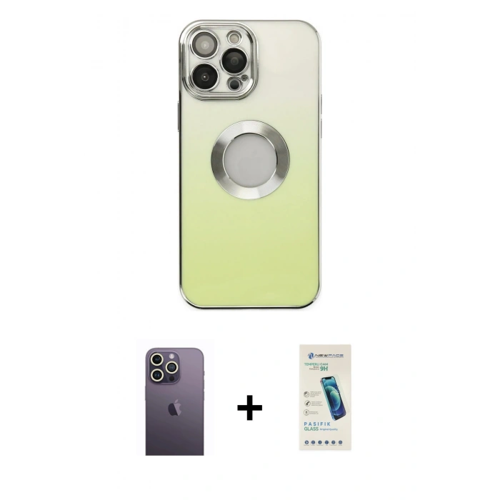 MARSİLYAN™- iPhone 13 Pro Max Kılıf Kutup Yansıma Özel Seri - Şeffaf Pasifik Cam Ekran Koruyucu + Beyaz Neon Fosforlu Kamera Lens