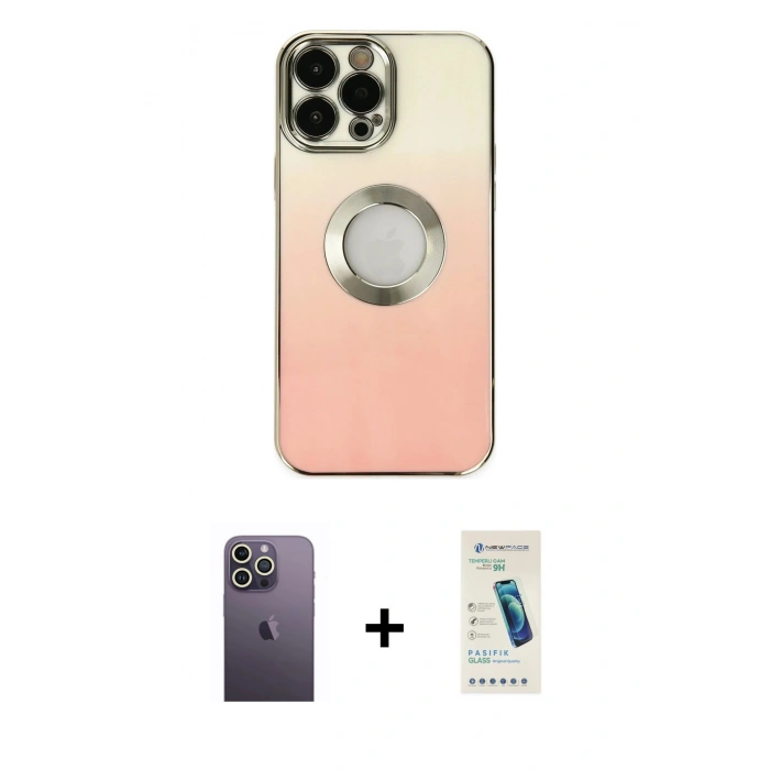 MARSİLYAN™- iPhone 13 Pro Max Kılıf Kutup Yansıma Özel Seri - Şeffaf Pasifik Cam Ekran Koruyucu + Beyaz Neon Fosforlu Kamera Lens