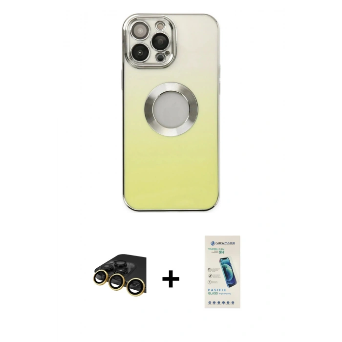 MARSİLYAN™- iPhone 13 Pro Max Kılıf Kutup Yansıma Özel Seri - Şeffaf Pasifik Cam Ekran Koruyucu + Raze Metal Kamera Lens - GD