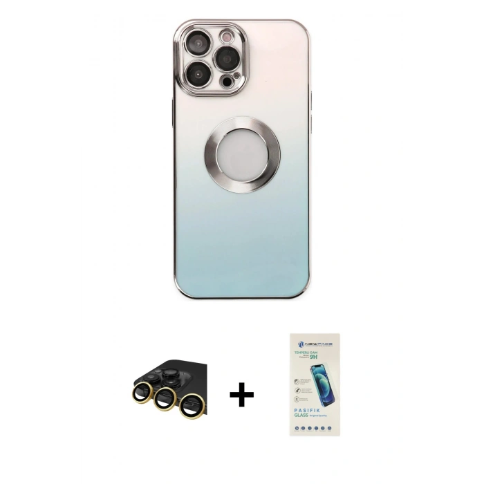 MARSİLYAN™- iPhone 13 Pro Max Kılıf Kutup Yansıma Özel Seri - Şeffaf Pasifik Cam Ekran Koruyucu + Raze Metal Kamera Lens - GD