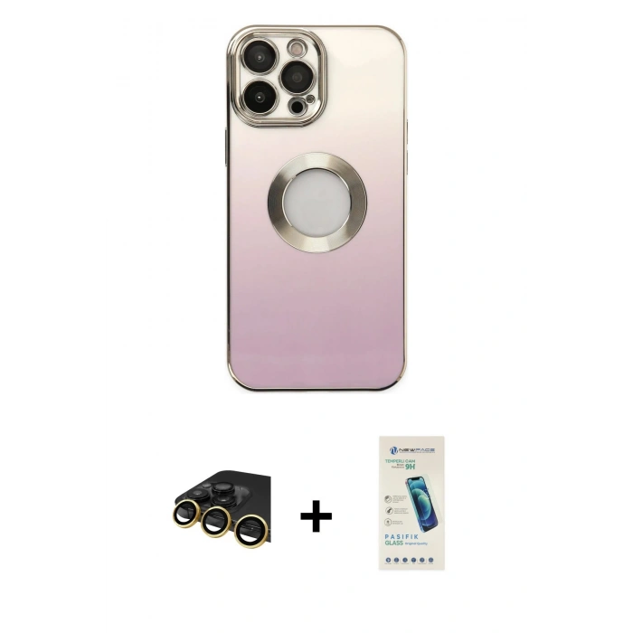MARSİLYAN™- iPhone 13 Pro Max Kılıf Kutup Yansıma Özel Seri - Şeffaf Pasifik Cam Ekran Koruyucu + Raze Metal Kamera Lens - GD