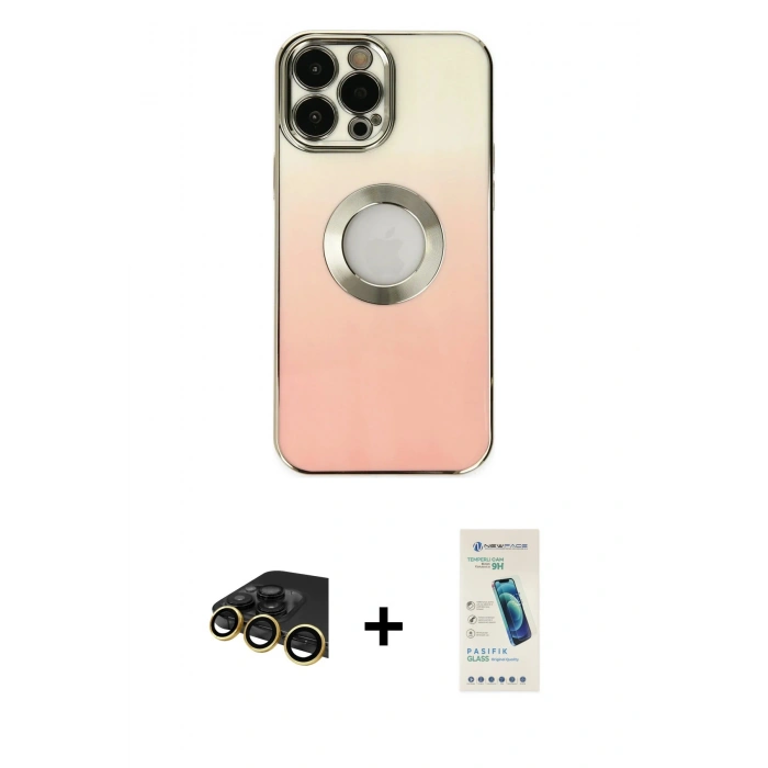 MARSİLYAN™- iPhone 13 Pro Max Kılıf Kutup Yansıma Özel Seri - Şeffaf Pasifik Cam Ekran Koruyucu + Raze Metal Kamera Lens - GD