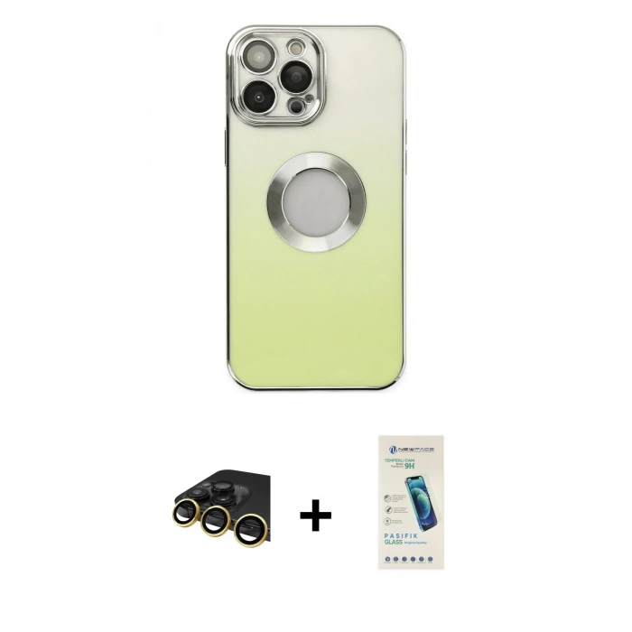 MARSİLYAN™- iPhone 13 Pro Max Kılıf Kutup Yansıma Özel Seri - Şeffaf Pasifik Cam Ekran Koruyucu + Raze Metal Kamera Lens - GD