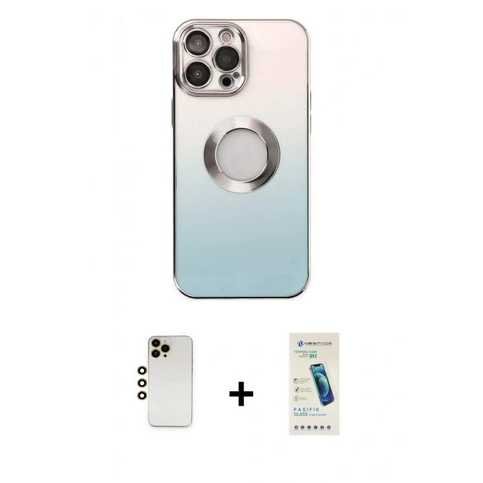 MARSİLYAN™- iPhone 13 Pro Max Kılıf Kutup Yansıma Özel Seri - Şeffaf Pasifik Cam Ekran Koruyucu + Shine Kamera Lens - GD