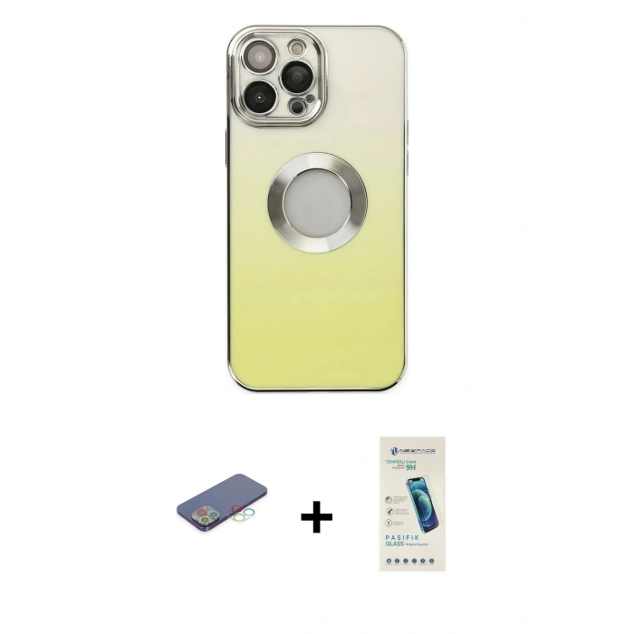 MARSİLYAN™- iPhone 13 Pro Max Kılıf Kutup Yansıma Özel Seri - Şeffaf Pasifik Cam Ekran Koruyucu + Mavi Renkli Kamera Lens Koruma Cam