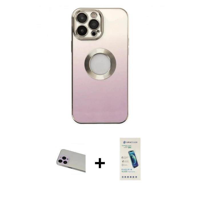 MARSİLYAN™- iPhone 13 Pro Max Kılıf Kutup Yansıma Özel Seri - Şeffaf Pasifik Cam Ekran Koruyucu + Rainbow Kamera Lens Koruma Cam - MR