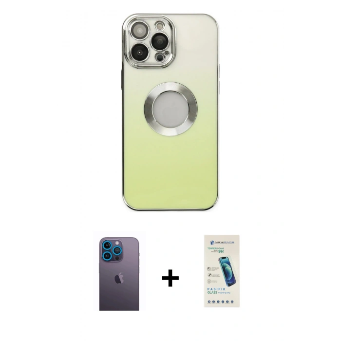 MARSİLYAN™- iPhone 13 Pro Max Kılıf Kutup Yansıma Özel Seri - Şeffaf Pasifik Cam Ekran Koruyucu + Neon Fosforlu Kamera Lens - MI