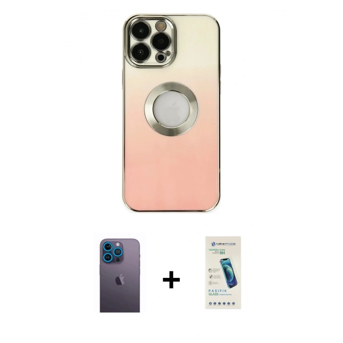 MARSİLYAN™- iPhone 13 Pro Max Kılıf Kutup Yansıma Özel Seri - Şeffaf Pasifik Cam Ekran Koruyucu + Neon Fosforlu Kamera Lens - MI
