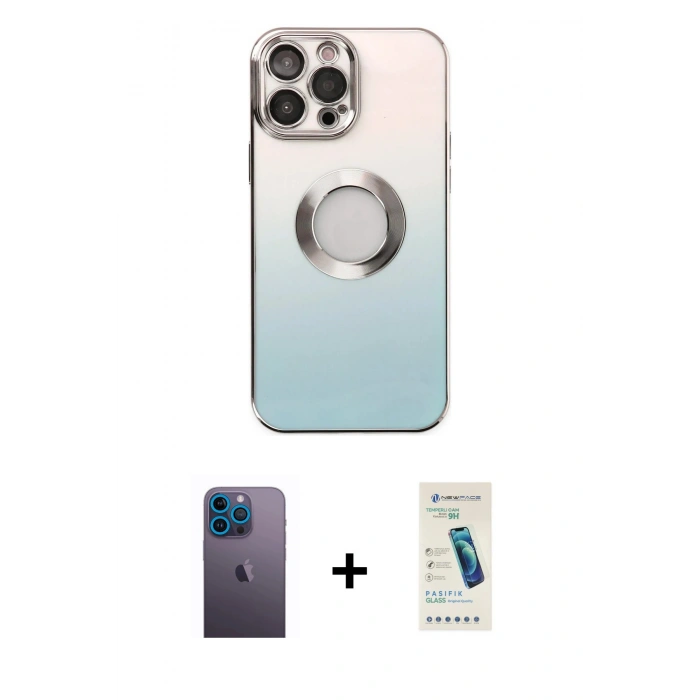 MARSİLYAN™- iPhone 13 Pro Max Kılıf Kutup Yansıma Özel Seri - Şeffaf Pasifik Cam Ekran Koruyucu + Neon Fosforlu Kamera Lens - MI