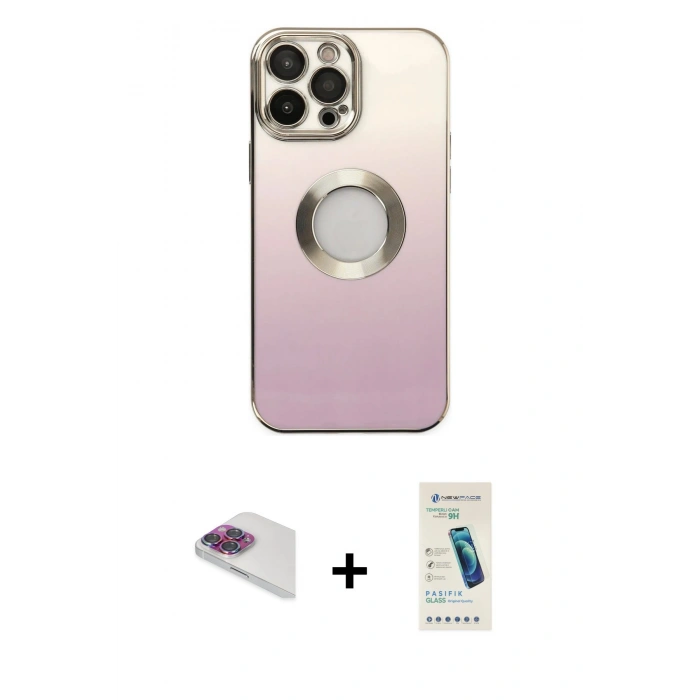 MARSİLYAN™- iPhone 13 Pro Max Kılıf Kutup Yansıma Özel Seri - Şeffaf Pasifik Cam Ekran Koruyucu + Pers Alüminyum Kamera Lens - GI
