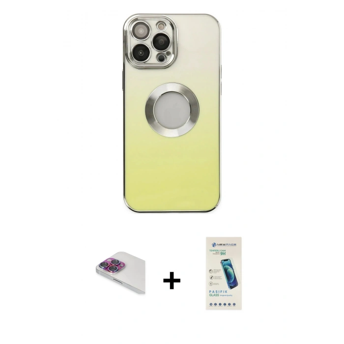 MARSİLYAN™- iPhone 13 Pro Max Kılıf Kutup Yansıma Özel Seri - Şeffaf Pasifik Cam Ekran Koruyucu + Pers Alüminyum Kamera Lens - GI