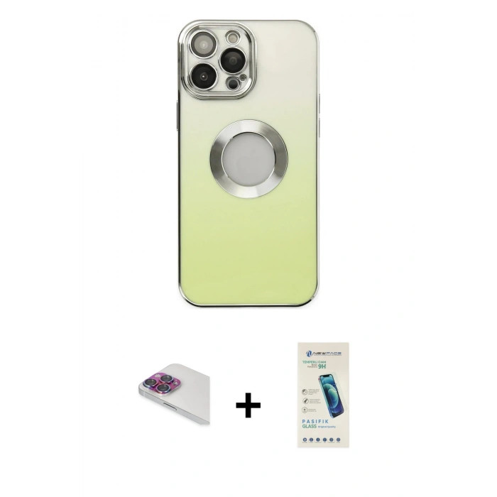 MARSİLYAN™- iPhone 13 Pro Max Kılıf Kutup Yansıma Özel Seri - Şeffaf Pasifik Cam Ekran Koruyucu + Pers Alüminyum Kamera Lens - GI