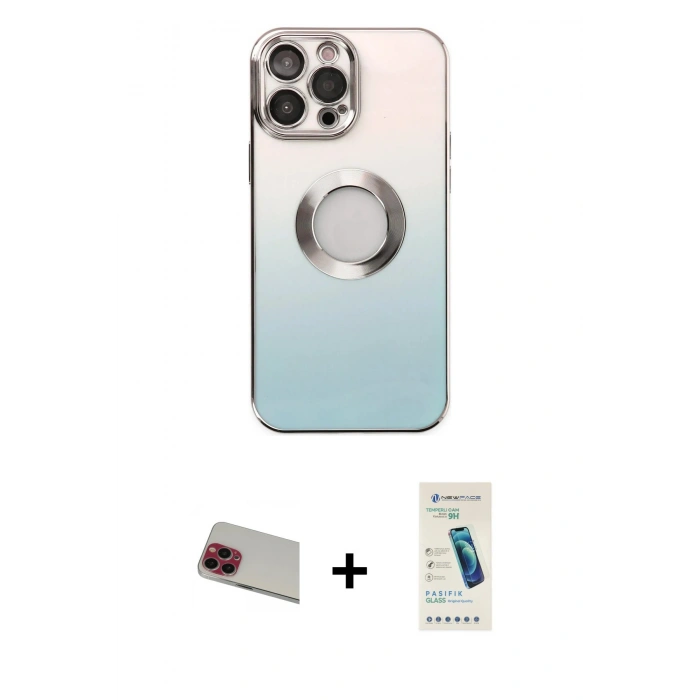 MARSİLYAN™- iPhone 13 Pro Max Kılıf Kutup Yansıma Özel Seri - Şeffaf Pasifik Cam Ekran Koruyucu + Rainbow Kamera Lens Koruma Cam - KI