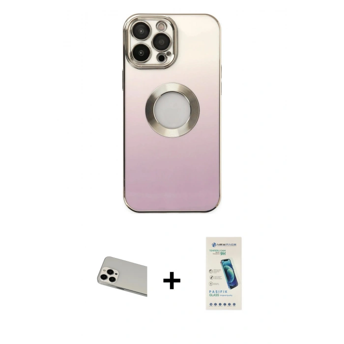 MARSİLYAN™- iPhone 13 Pro Max Kılıf Kutup Yansıma Özel Seri - Şeffaf Pasifik Cam Ekran Koruyucu + Rainbow Kamera Lens Koruma Cam - BZ