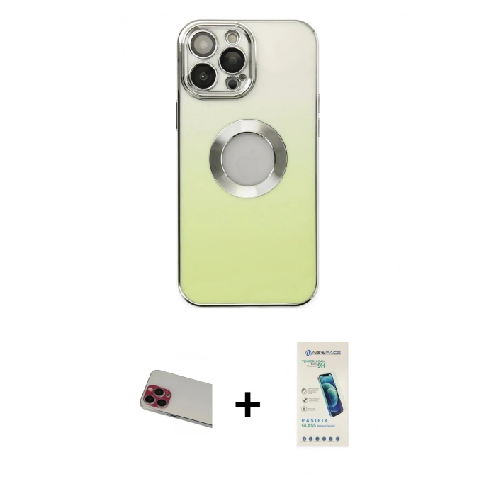 MARSİLYAN™- iPhone 13 Pro Max Kılıf Kutup Yansıma Özel Seri - Şeffaf Pasifik Cam Ekran Koruyucu + Rainbow Kamera Lens Koruma Cam - KI