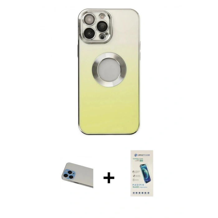 MARSİLYAN™- iPhone 13 Pro Max Kılıf Kutup Yansıma Özel Seri - Şeffaf Pasifik Cam Ekran Koruyucu + Rainbow Kamera Lens Koruma Cam - MI