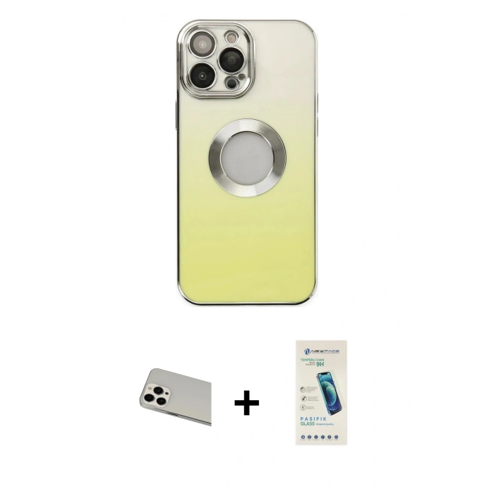 MARSİLYAN™- iPhone 13 Pro Max Kılıf Kutup Yansıma Özel Seri - Şeffaf Pasifik Cam Ekran Koruyucu + Rainbow Kamera Lens Koruma Cam - BZ