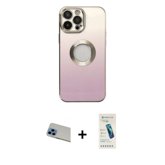 MARSİLYAN™- iPhone 13 Pro Max Kılıf Kutup Yansıma Özel Seri - Şeffaf Pasifik Cam Ekran Koruyucu + Rainbow Kamera Lens Koruma Cam - MI
