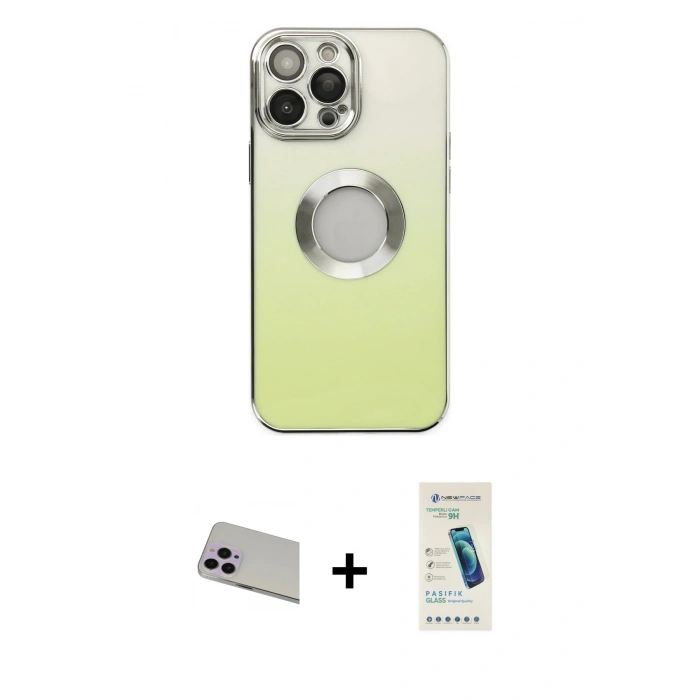 MARSİLYAN™- iPhone 13 Pro Max Kılıf Kutup Yansıma Özel Seri - Şeffaf Pasifik Cam Ekran Koruyucu + Rainbow Kamera Lens Koruma Cam - MR