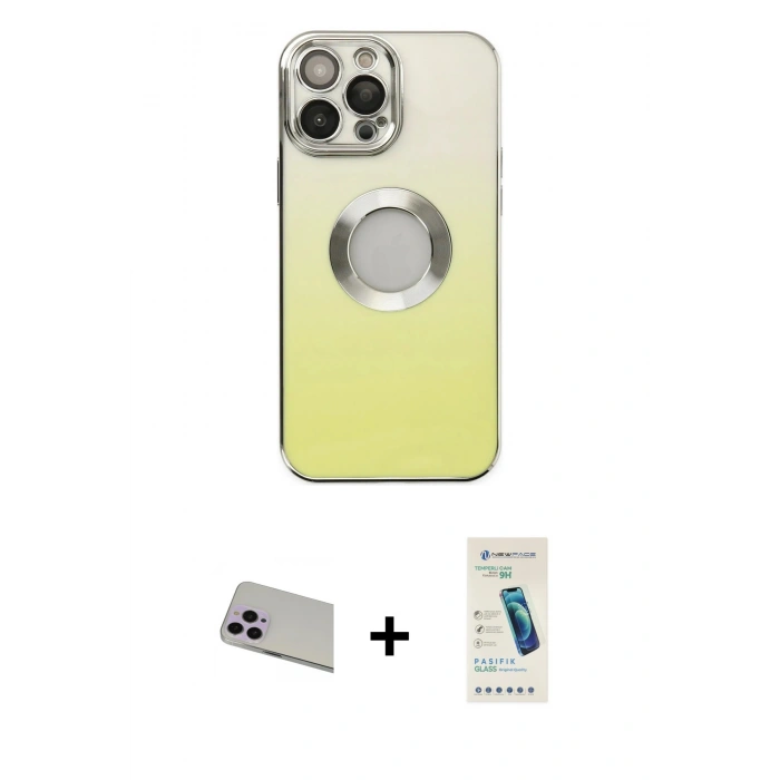 MARSİLYAN™- iPhone 13 Pro Max Kılıf Kutup Yansıma Özel Seri - Şeffaf Pasifik Cam Ekran Koruyucu + Rainbow Kamera Lens Koruma Cam - MR