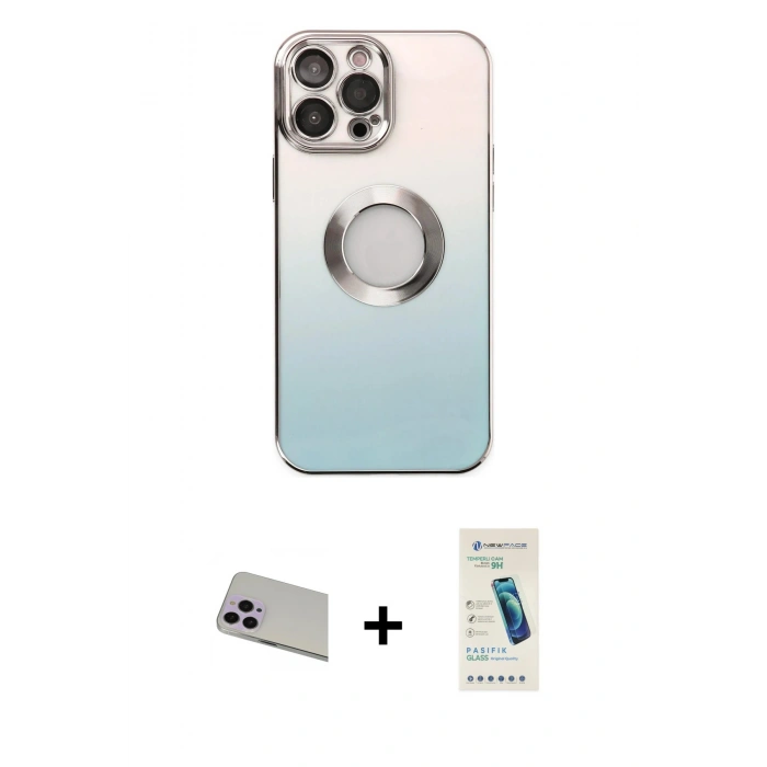 MARSİLYAN™- iPhone 13 Pro Max Kılıf Kutup Yansıma Özel Seri - Şeffaf Pasifik Cam Ekran Koruyucu + Rainbow Kamera Lens Koruma Cam - MR