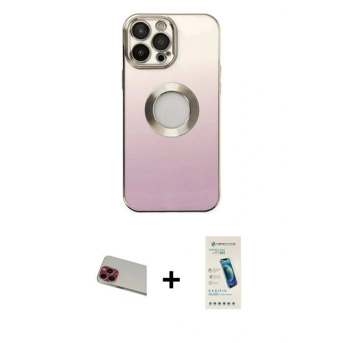 MARSİLYAN™- iPhone 13 Pro Max Kılıf Kutup Yansıma Özel Seri - Şeffaf Pasifik Cam Ekran Koruyucu + Rainbow Kamera Lens Koruma Cam - KI
