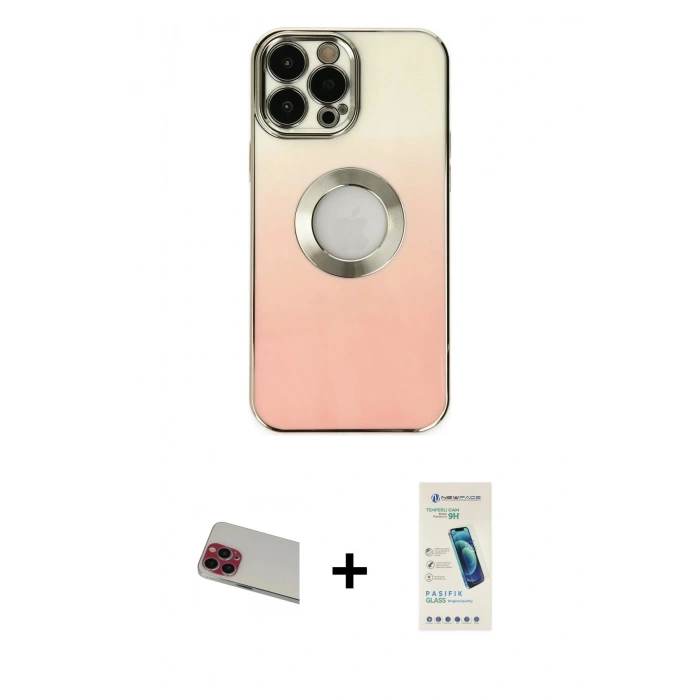 MARSİLYAN™- iPhone 13 Pro Max Kılıf Kutup Yansıma Özel Seri - Şeffaf Pasifik Cam Ekran Koruyucu + Rainbow Kamera Lens Koruma Cam - KI