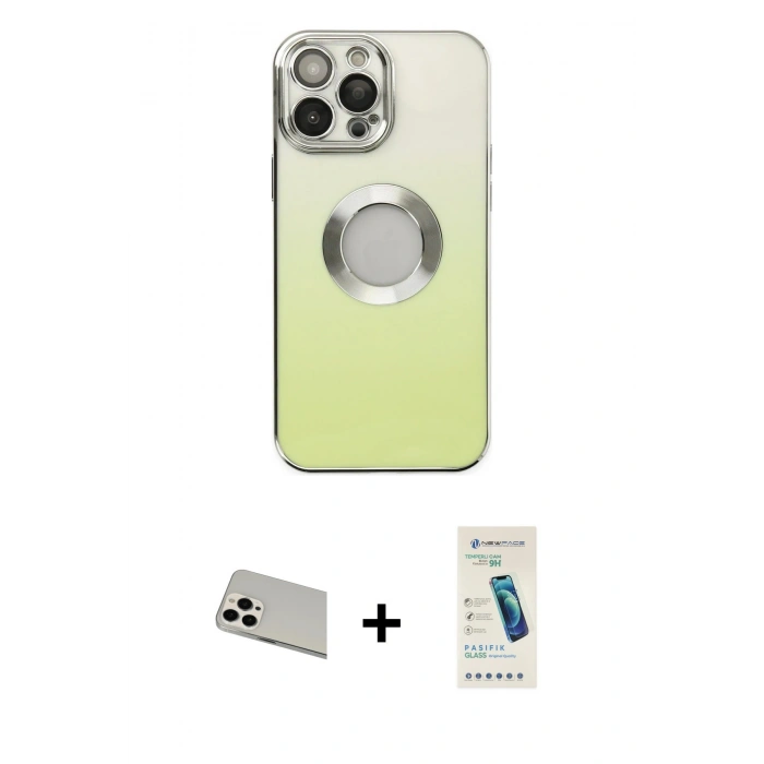MARSİLYAN™- iPhone 13 Pro Max Kılıf Kutup Yansıma Özel Seri - Şeffaf Pasifik Cam Ekran Koruyucu + Rainbow Kamera Lens Koruma Cam - BZ