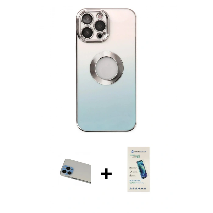 MARSİLYAN™- iPhone 13 Pro Max Kılıf Kutup Yansıma Özel Seri - Şeffaf Pasifik Cam Ekran Koruyucu + Rainbow Kamera Lens Koruma Cam - MI