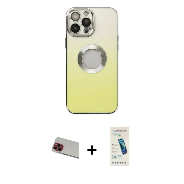 MARSİLYAN™- iPhone 13 Pro Max Kılıf Kutup Yansıma Özel Seri - Şeffaf Pasifik Cam Ekran Koruyucu + Rainbow Kamera Lens Koruma Cam - KI