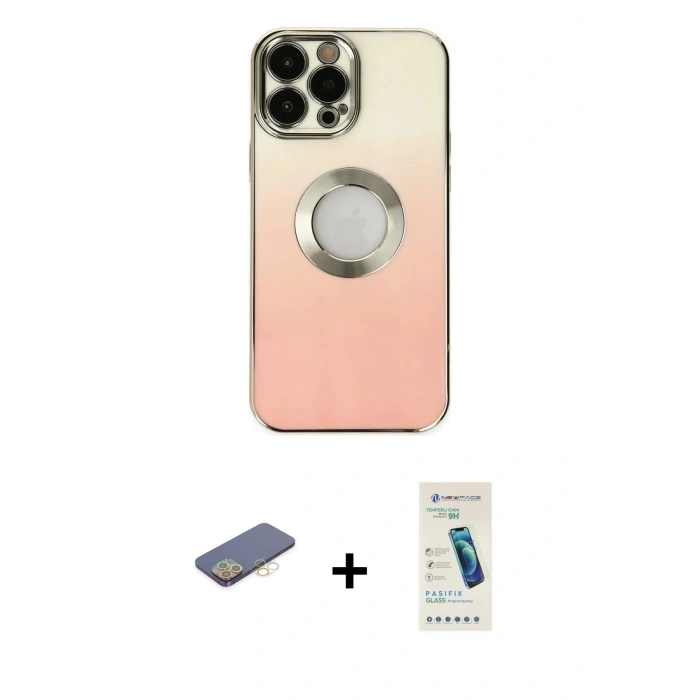 MARSİLYAN™- iPhone 13 Pro Max Kılıf Kutup Yansıma Özel Seri - Şeffaf Pasifik Cam Ekran Koruyucu + Renkli Kamera Lens Koruma Cam - SI