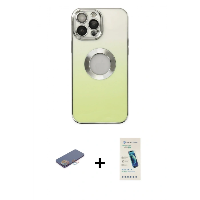 MARSİLYAN™- iPhone 13 Pro Max Kılıf Kutup Yansıma Özel Seri - Şeffaf Pasifik Cam Ekran Koruyucu + Renkli Kamera Lens Koruma Cam - PE