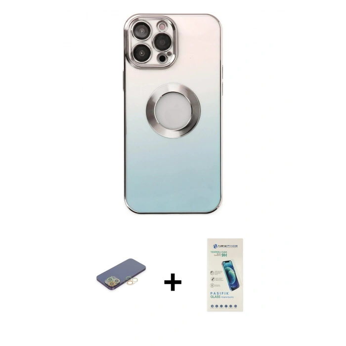 MARSİLYAN™- iPhone 13 Pro Max Kılıf Kutup Yansıma Özel Seri - Şeffaf Pasifik Cam Ekran Koruyucu + Renkli Kamera Lens Koruma Cam - SI