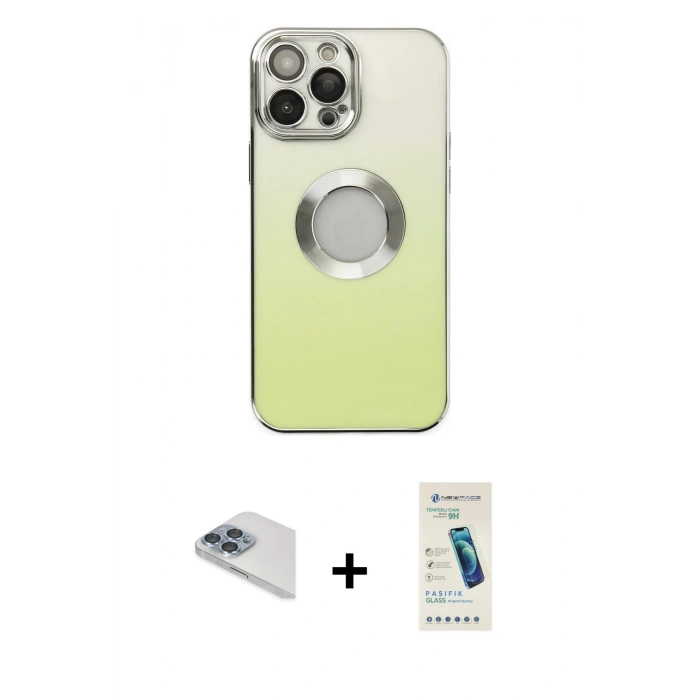 MARSİLYAN™- iPhone 13 Pro Max Kılıf Kutup Yansıma Özel Seri - Şeffaf Pasifik Cam Ekran Koruyucu + Pers Alüminyum Kamera Lens - SABE
