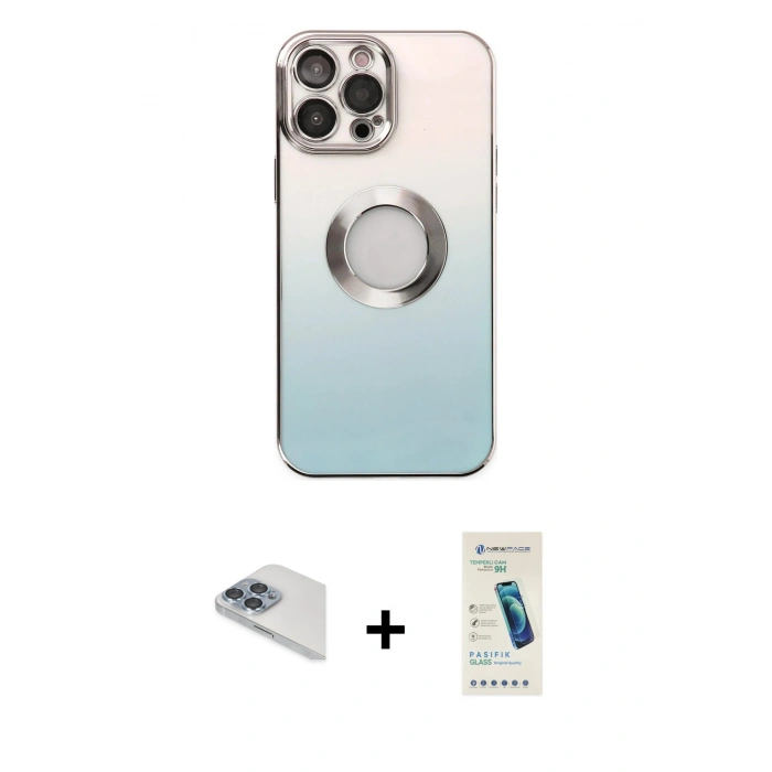 MARSİLYAN™- iPhone 13 Pro Max Kılıf Kutup Yansıma Özel Seri - Şeffaf Pasifik Cam Ekran Koruyucu + Pers Alüminyum Kamera Lens - SABE