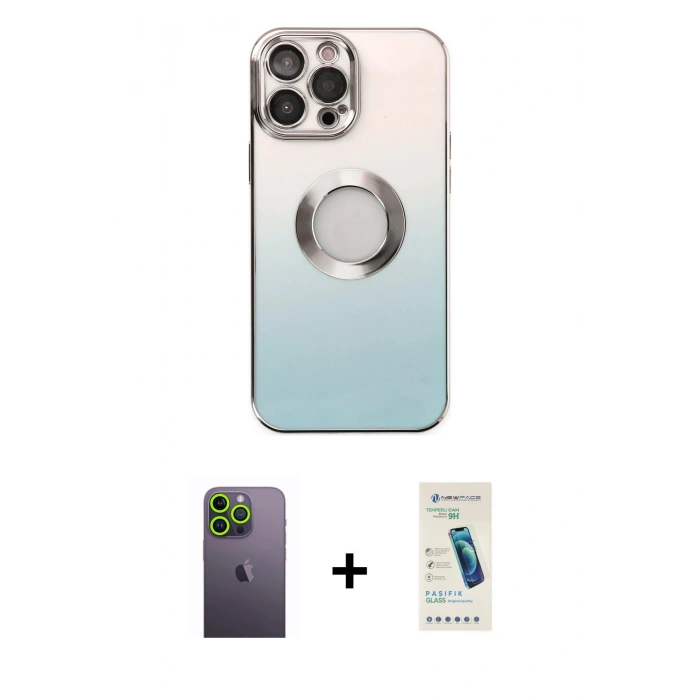 MARSİLYAN™- iPhone 13 Pro Max Kılıf Kutup Yansıma Özel Seri - Şeffaf Pasifik Cam Ekran Koruyucu + Neon Fosforlu Kamera Lens - YL