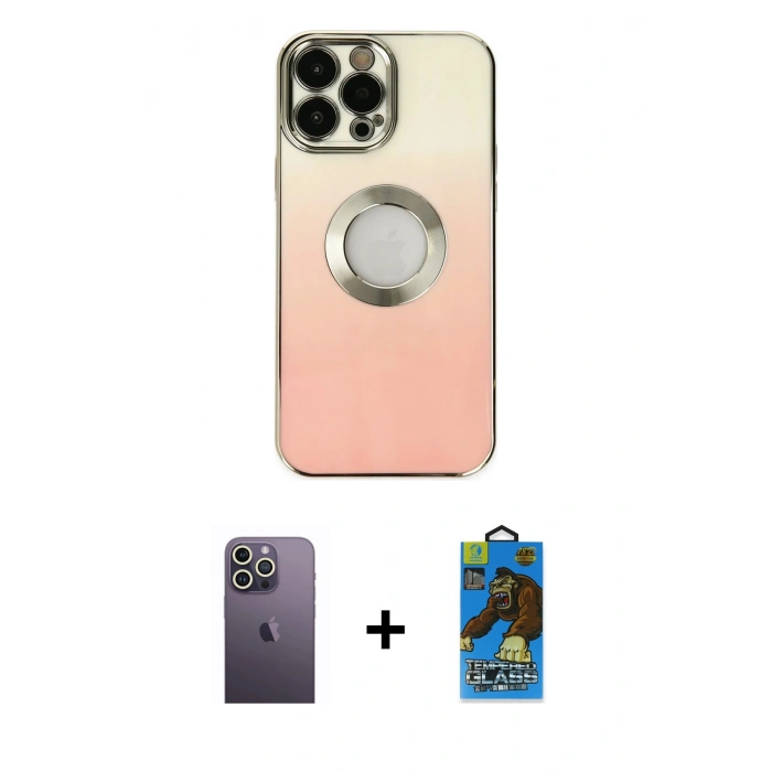 MARSİLYAN™- iPhone 13 Pro Max Kılıf Kutup Yansıma Özel Seri - Siyah 18D Cam Ekran Koruyucu + Beyaz Neon Fosforlu Kamera Lens