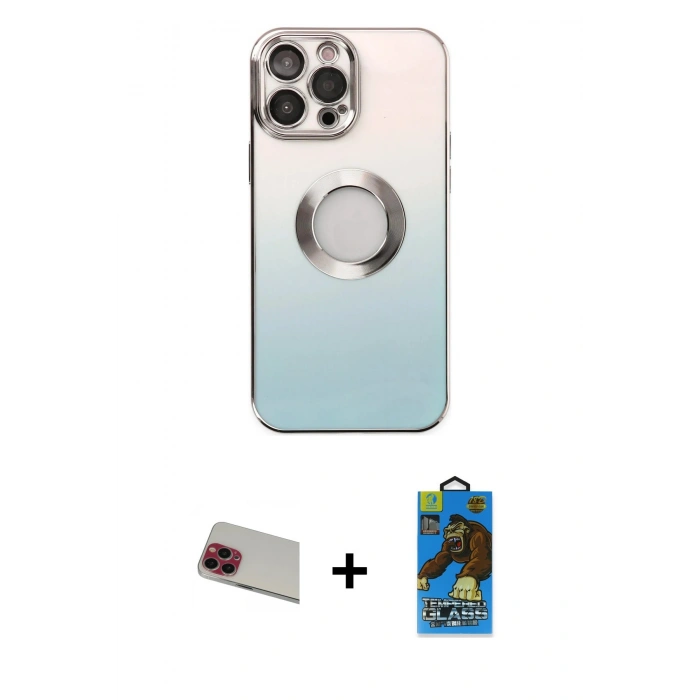 MARSİLYAN™- iPhone 13 Pro Max Kılıf Kutup Yansıma Özel Seri - Siyah 18D Cam Ekran Koruyucu + Rainbow Kamera Lens Koruma Cam - KI