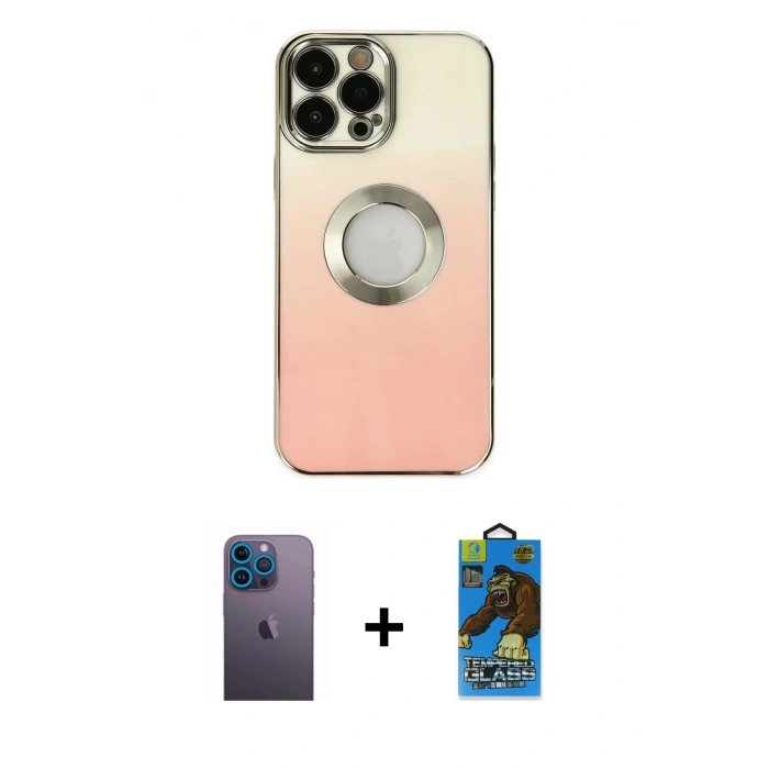 MARSİLYAN™- iPhone 13 Pro Max Kılıf Kutup Yansıma Özel Seri - Siyah 18D Cam Ekran Koruyucu + Neon Fosforlu Kamera Lens - MI